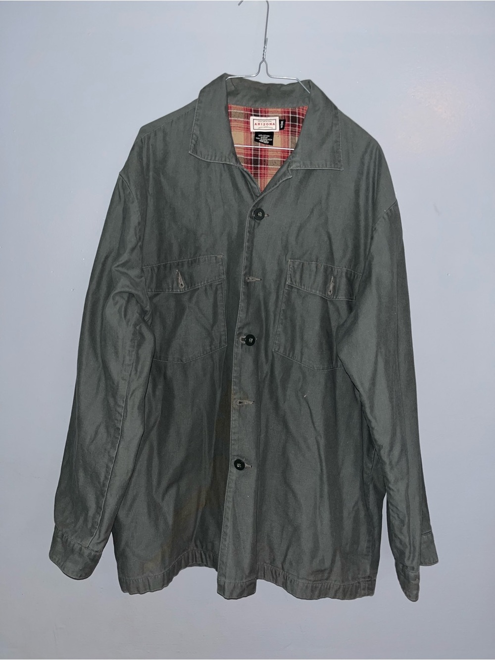 Arizona Jean Company Olive Field Jacket with Red Plaid Lining